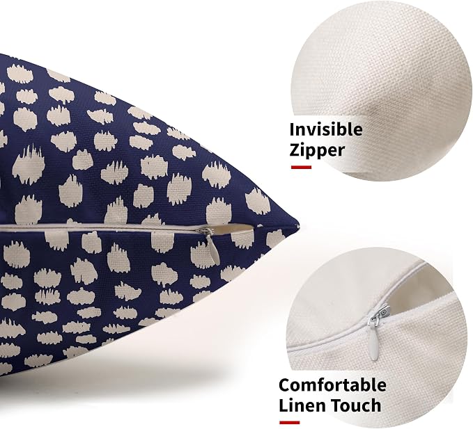 Navy Blue Cream Dots Lumbar Pillow Covers 12x20 Set of 2 Boho Design Polka Dot Print Throw Pillows Modern Outdoor Decorative Pillowcase Rectangle Linen Cushion Cases Decor for Sofa Couch Bed