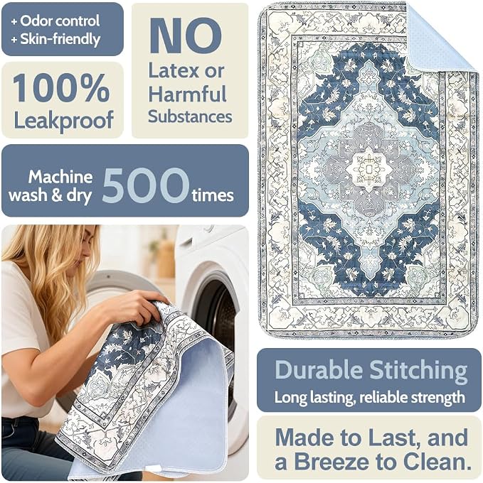 Washable Pee Pads for Dogs, 2 Pack Reusable Puppy Training Pads 36"x36" Super Absorbent Waterproof Dog Training Pads, Non-Slip Potty Pads, Whelping Pads Litter Mat Navy & Ecru