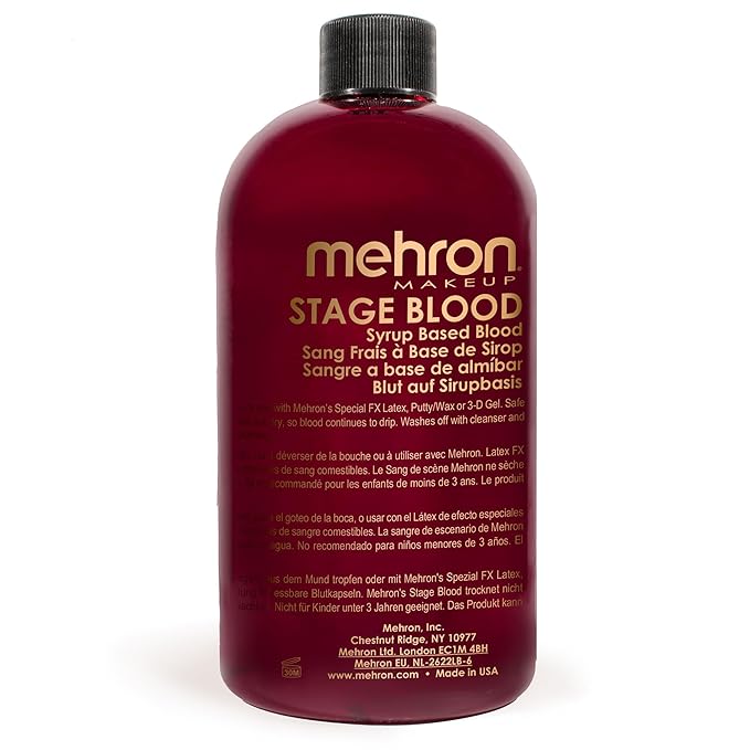 Mehron Makeup Stage Blood | Realistic Fake Blood For Halloween | Stage Blood Makeup| Washable Fake Blood for Special FX, Stage & Screen, Halloween, & Cosplay (16 oz) (Bright Arterial)