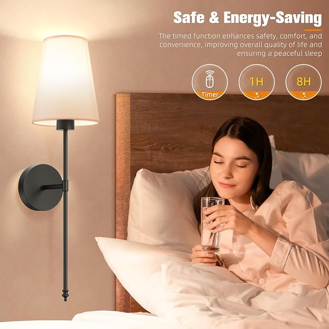 25.4 inch Battery Operated Wall Sconce Set of 2,Black Rechargeable Wall Lights with 10400mAh Dimmable Detachable Bulbs and Remote,9 Colors Wireless Sconces for Bedroom Living Room Hallway