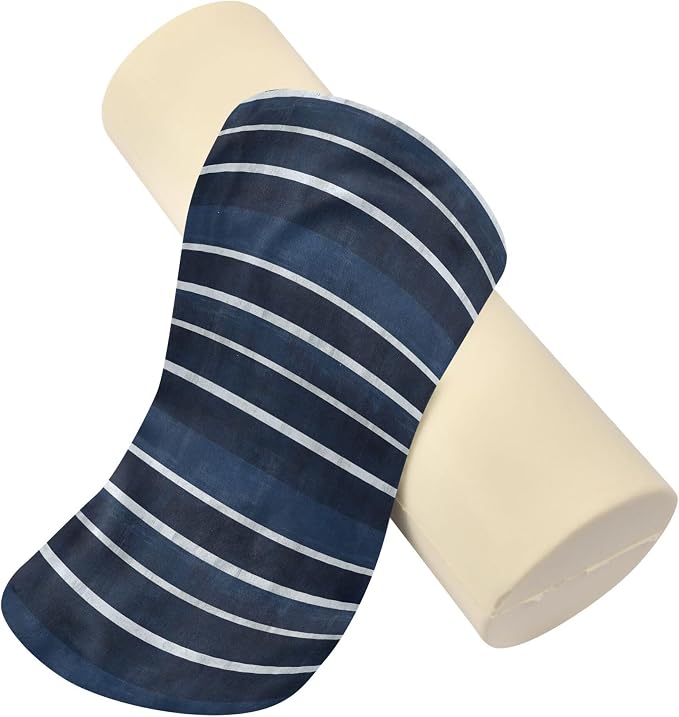 Bolster Pillow Decorative Neck Roll Pillow for Sleeping Round Pillow Inserts Memory Foam Cylinder Pillow Neck Support Darkblue Stripe