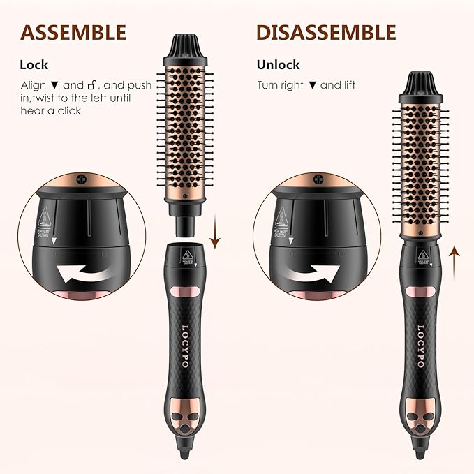 3-in-1 Thermal Brush for Blowout Look, 1.5 Inch Detachable Ion Ceramic Heated Round Brush for Hair Straightening and Curling Styler Tools, Makes Hair Smoother, Dual Voltage(Rose Gold)