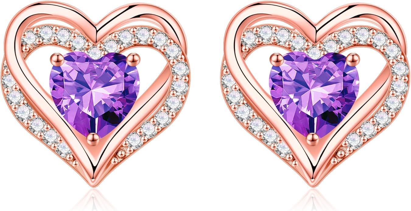 Iefil Christmas Earrings for Women, 925 Sterling Silver Birthstone Stud Earrings Birthday Gifts for Women