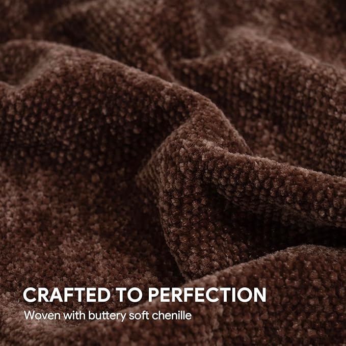RECYCO Chenille Throw Blanket for Couch, 60"x80", Brown | Super Soft Knit Throw Blanket with Fringe Tassels, Lightweight Knitted Throw, Cozy, Ideal for Sofa Chair Bed Living Room Gift