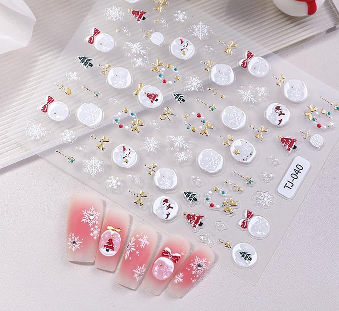 Snowflake Nail Stickers for Nail Art, 5D Embossed Self-Adhesive Christmas Nail Decals, Mushroom Nail Supplies Nail Art Design Accessories for Women and Girls Manicure DIY Decoration