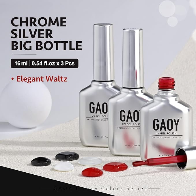 GAOY Gel Nail Polish Kit, 3 Colors 16ml White Red Black, Soak Off UV Gel Polish Set - Elegant Waltz