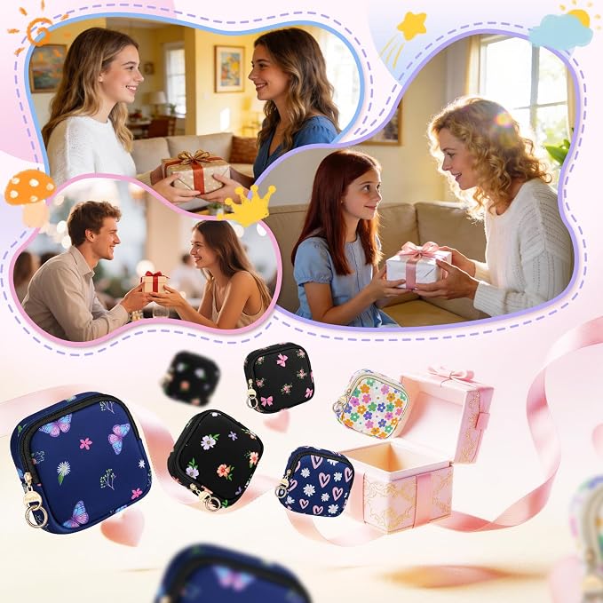 Period Bag for Teen Girls, Neoprene Cute Sanitary Napkin Storage Bag, Floral Menstrual Pad Pouch Tampon Holder (Bow Floral)