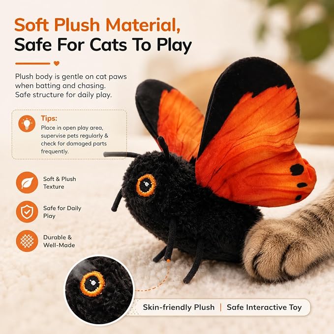 Smart Sensing Flapping Butterfly Toy Interactive Cat，Orange