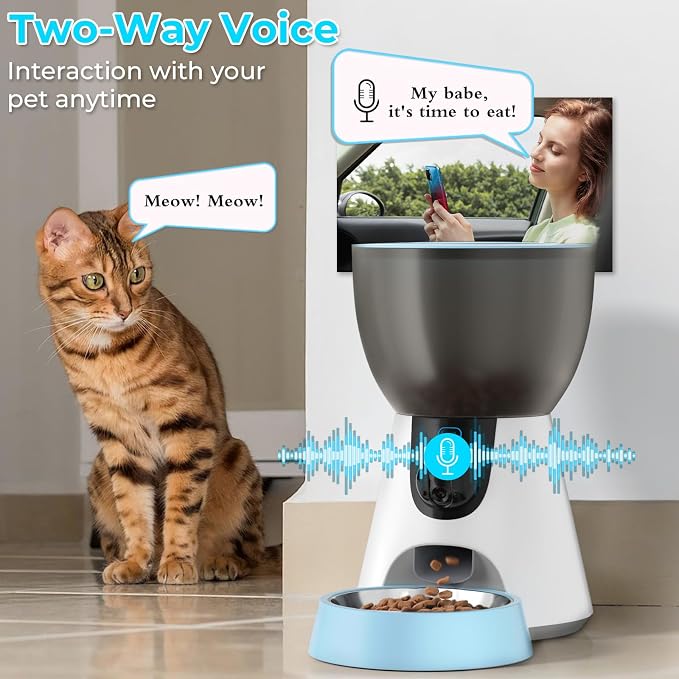 Ownpets Automatic Pet Feeder with Camera, 1304P HD Video with Night Vision, 2-Way Voice Interaction, 2.4G & 5G WiFi Food Dispenser with APP Control, 4L Timed Feeder for Cats and Dogs