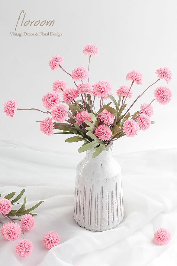 6pcs Pink Faux Silk Mums Artificial Flowers, Bulk Fake Small Mini Chrysanthemums with Stems for DIY Blush Wedding Centerpieces Floral Arrangements Vase Fillers Home Decorations