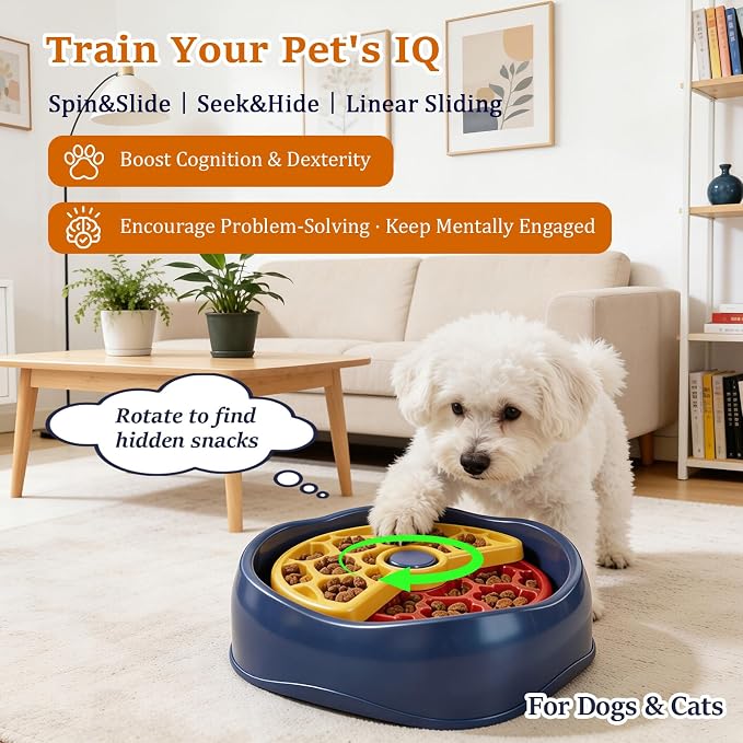 Dog Puzzle Toy Slow Feeder Dog Bowls，Interactive Rotating Food Dispenser