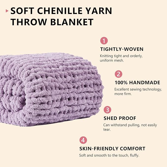 L'AGRATY Chunky Knit Throw Blanket for Couch, 50'' x 60'' Knit Throw, Purple