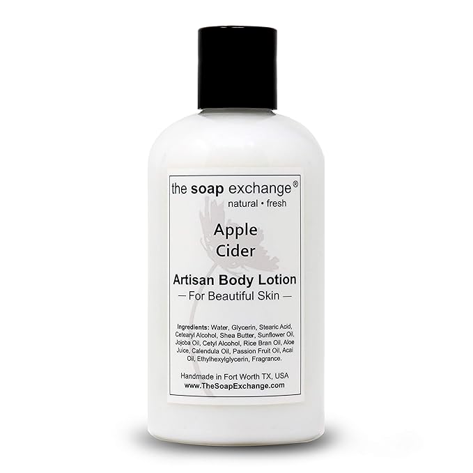 The Soap Exchange Body Lotion - Apple Cider Scent - Hand Crafted 8 fl oz / 240 ml Natural Artisan Skin Care for Hand, Face, & Body. Moisturize, Hydrate, & Protect. Made in the USA.