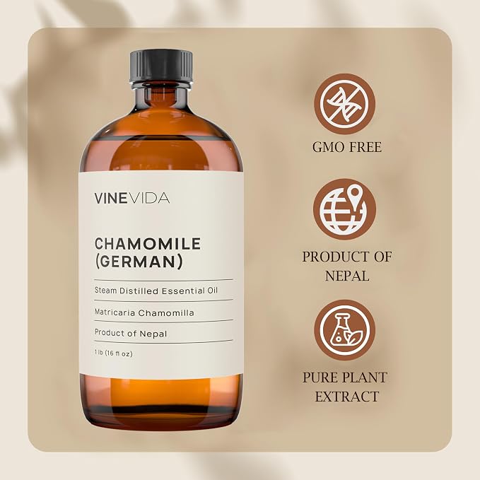 VINEVIDA Chamomile German Essential Oil 16 oz - Undiluted Chamomile Oil 16 oz - Chamomile Candle Oil Scent - DIY Candle Scents for Candlemaking - Bulk Essential Oil for Soap Making