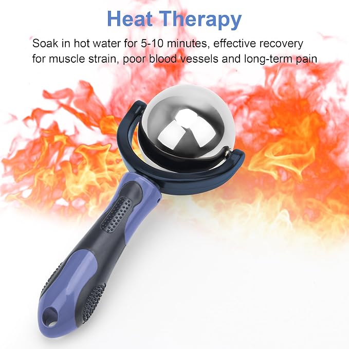 Catcan Cold Massage Roller Ball, Cold Therapy Relief, Portable Fitness Ice Roller Ball with Handle, Great Tool for Back/Neck Pain (Blue)
