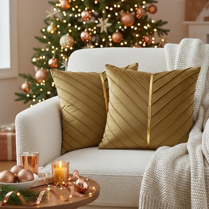 Velvet Throw Pillow Covers 20x20 inch Pack of 2 Gold Decor Brown | Soft Solid Pillow Covers,Modern Luxury Home Decor,for Couch Chair Sofa Bedroom Livingroom,Hidden Zipper,Ideal Gift,Easy Care