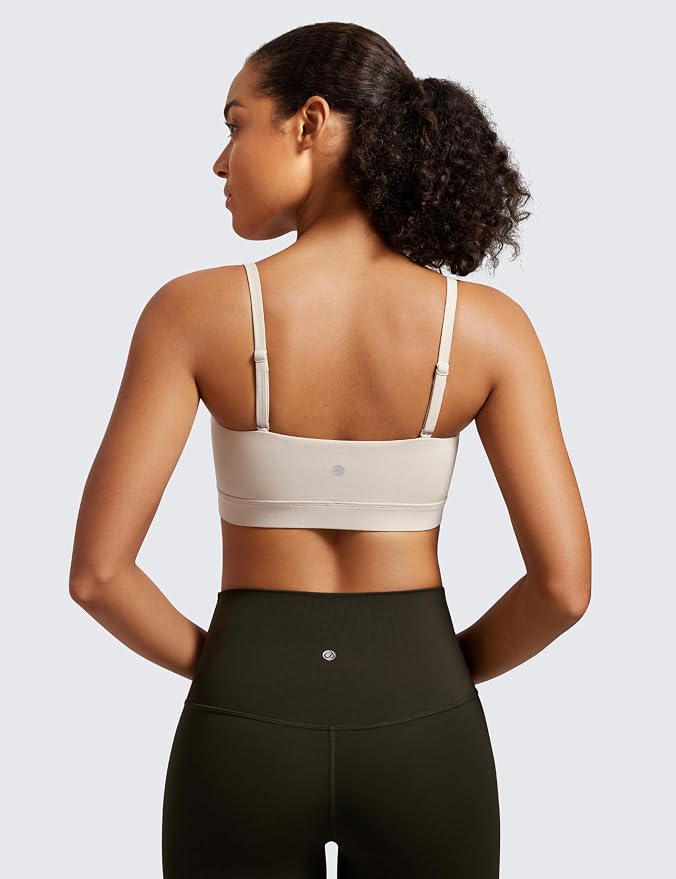 CRZ YOGA Butterluxe Womens Adjustable Spaghetti Thin Strap Sports Bra - Padded Wireless Square Neck Workout Yoga Clothes