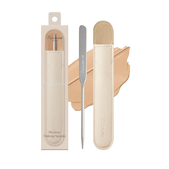 Piccasso Brush Korean Foundation Spatula – Professional Stainless Steel Makeup Tool for Thin, Seamless Foundation & Cream Blending (Spatula-brush hybrid for flawless skin)