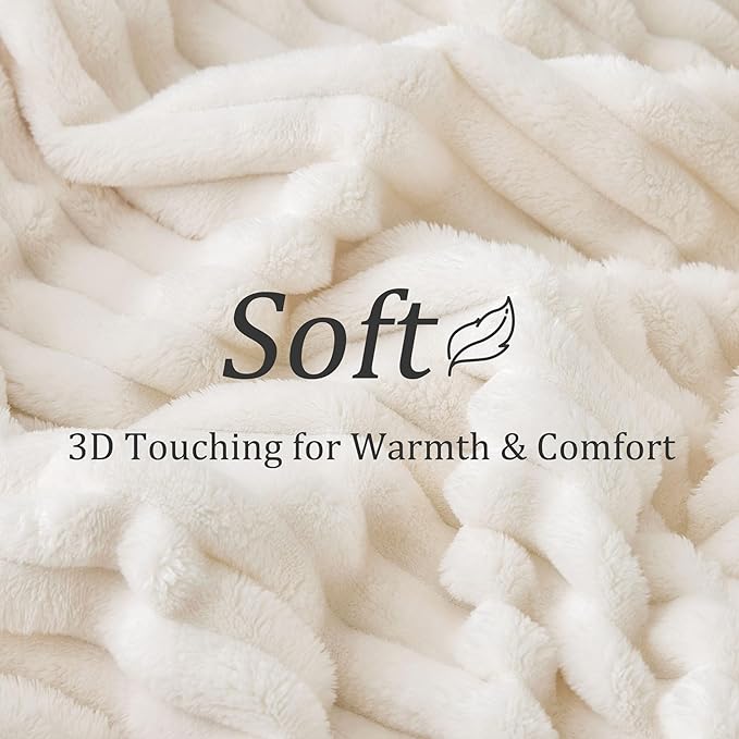 BEDELITE Ribbed King Size Blanket for Bed, Cream, 108"x90" | Ultra-Soft Plush Fleece, Warm Yet Lightweight, Ribbed Texture, Home Decor, Machine Washable, Giftable, All-Season Use