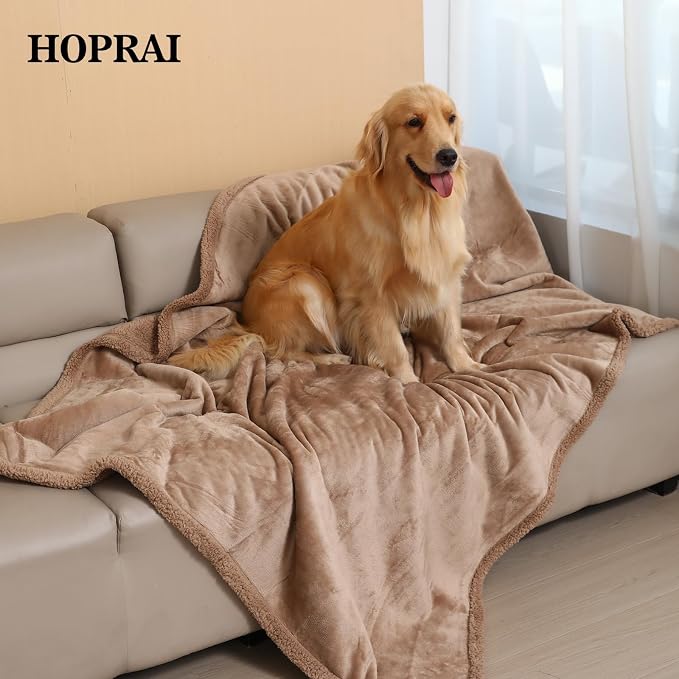 Waterproof Pet Blanket for Medium Large Dogs Washable Fluffy Thick Jacquard Shag Fleece Warm Sherpa Pet Blanket Cats Puppy Couch Protection (Light Coffee XL57*85inches)