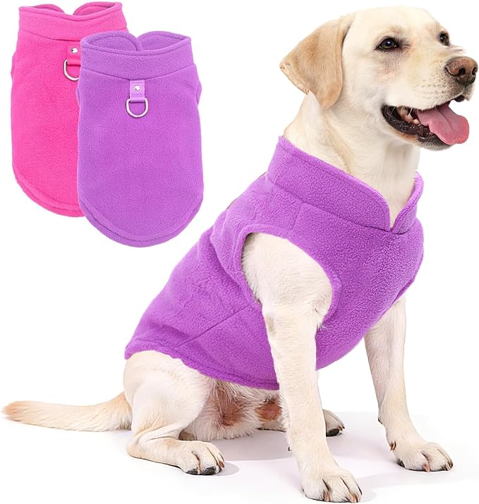 2 Pack XXXL Dog Sweater, Fleece Dog Sweaters for Large with Leash Ring Winter Warm Pet Sweater Thick Clothes Pullover Dog Sweatshirt Coat,XXXL,Pink,Purple