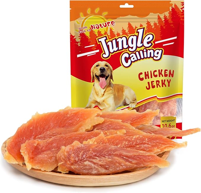 Jungle Calling Chicken Breast Jerky Dog Treats for Medium/Large Breeds | High Protein Chicken Jerky, Real Chicken Breast, Stomach-Friendly, Chewy for Teeth Cleaning, Ideal for Training, 10.6 Oz
