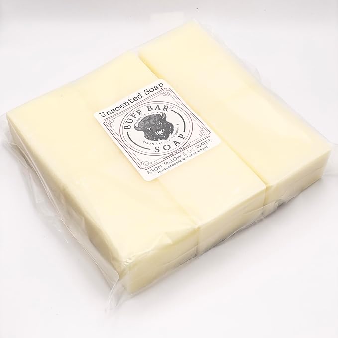 Big Crazy Buffalo BUFF BAR Bison Tallow Buff Soap Bar, Unscented, (6 pack) - Cleans, Moisturizing, Non-Habit Forming, Soothes, and Naturally Derived - No Dyes, Chemicals, Fragrances, Preservatives