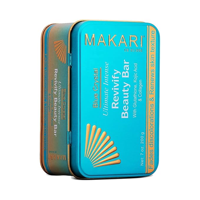 MAKARI Blue Crystal 2 Piece Gift Set & Free Makeup Bag - Brightening Bar Soap & Body Lotion Formulated with Glutathione for All Skin Types, Botanical Self Care Kit for Women