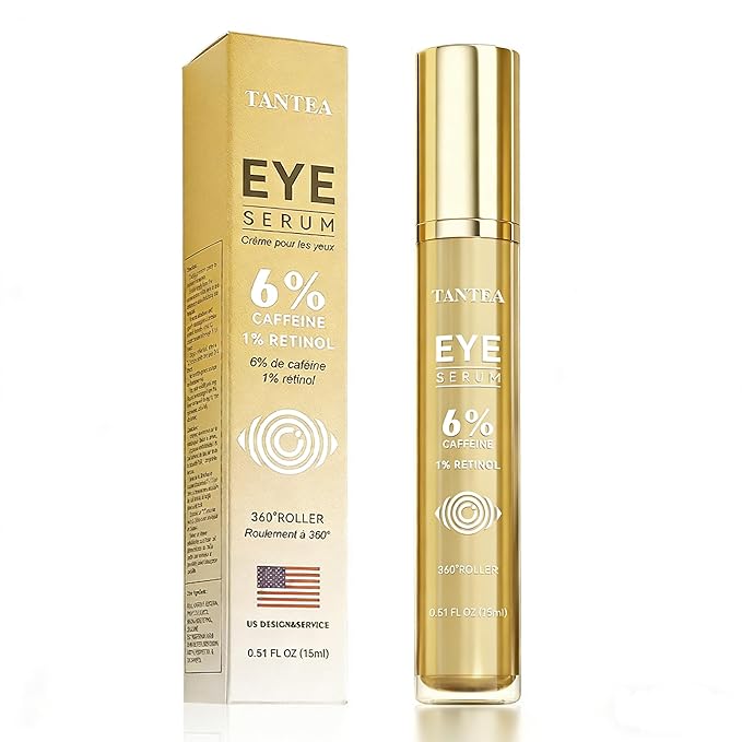 6% Caffeine Eye Cream for Dark Circles & Puffiness, 1% Retinol Eye Serum for Under Eyes Bags, Anti-Aging Eyes Cream for Men and Women (0.52 Fl)