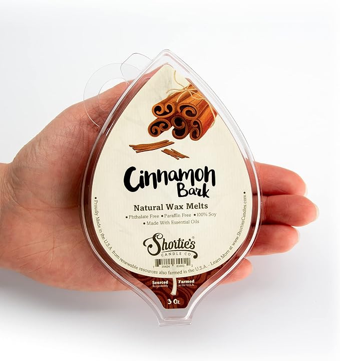 Shortie's Candle Company Cinnamon Bark Natural Soy Wax Melts - 1 Highly Scented 3 Oz. Bar - Made with 100% Soy and Essential Fragrance Oils - Phthalate & Paraffin Free, Vegan, Non-Toxic