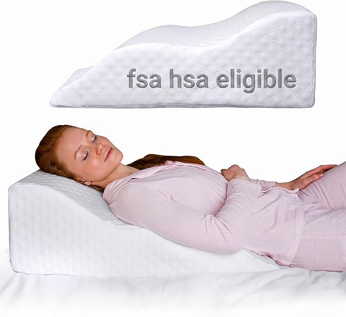 Aeris Wedge Pillow for Sleeping, Acid Reflux, and Snoring - FSA Eligible - Memory Foam Bed Wedge, 19-Degree Incline - Post-Surgery Recovery, Reading, Leg Elevation - Machine-Washable Cover