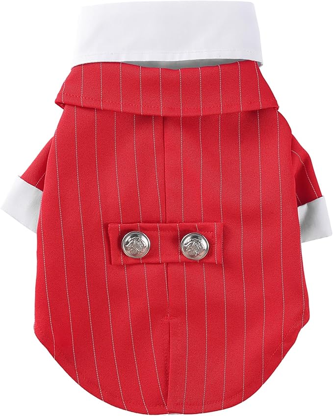 GabeFish Pets Wedding Jackets Suit for Dogs with Bow Tie Puppy Cat Formal Clothes Shirt Tuxedo (RedStriped, M (Chest 15.3in/39cm)