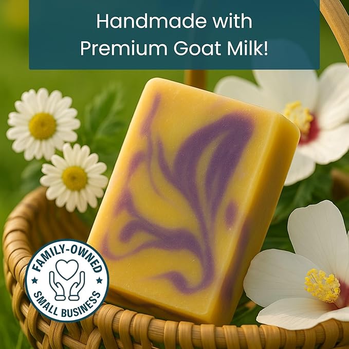 French Lavender Soap Bars (3 Pack) - Goat Milk Soap for Men & Women - Natural, Handmade w/Real Milk - Dry Skin, Hands/Body - Premium, Gentle, No Dyes - (Large, 5oz)