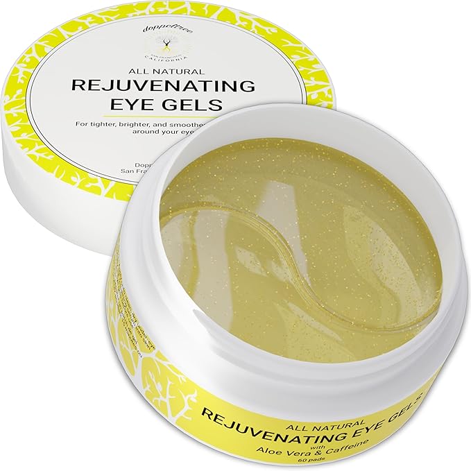Doppeltree All Natural Caffeine Under Eye Patches & Hydrogel Masks (60 Pads) - Anti Aging Treatment for Crow Feet, Puffiness, Wrinkles, Dark Circles- Formulated in San Francisco
