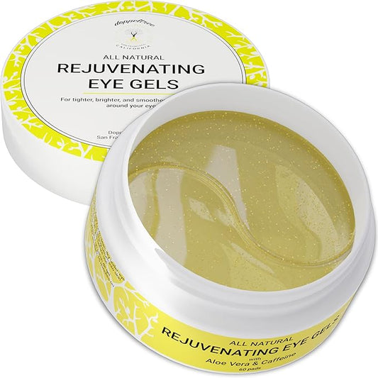 Doppeltree All Natural Caffeine Under Eye Patches & Hydrogel Masks (60 Pads) - Anti Aging Treatment for Crow Feet, Puffiness, Wrinkles, Dark Circles- Formulated in San Francisco