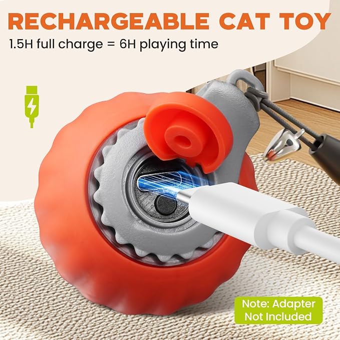 2 Pack Interactive Cat Toy for Indoor Cats, Two Speed Smart Automatic Cat Toy Moving Ball with Tail, Rechargeable Motion Activated Cat Toys for Bored Indoor Adult Cats(Orange & Blue)