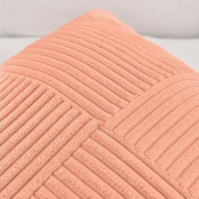 Fancy Homi Peach Decorative Throw Pillow Covers 18x18 Inch for Living Room Couch Bed Sofa, Rustic Boho Farmhouse Home Decor, Soft Corss Corduroy Patchwork Textured Square Cushion Case 45x45 cm