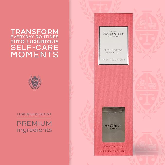 Pecksniff's Fresh Cotton & Pink Lily Diffuser | 100ml/3.38 Fl Oz