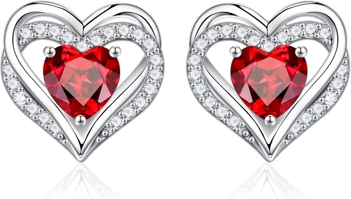 Iefil Christmas Earrings for Women, 925 Sterling Silver Birthstone Stud Earrings Birthday Gifts for Women