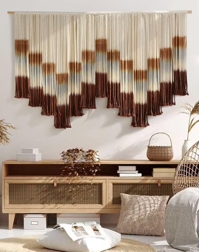 Macrame Wall Hanging Large Tie-Dye Geometric Fiber Wall Art Decor 57"W*35"L | Geometric Wall Hanging, Large Macrame Art, Handwoven Fiber Tapestry, Boho Decor, for Living Room Bedroom