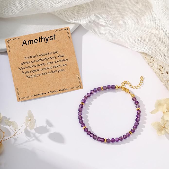 Natural Healing Crystal Bracelet for Women, Anxiety Relief Healthy Pregnancy Triple Protection Citrine Jewelry Gift for Friends Daughter Sister Mom Colleague