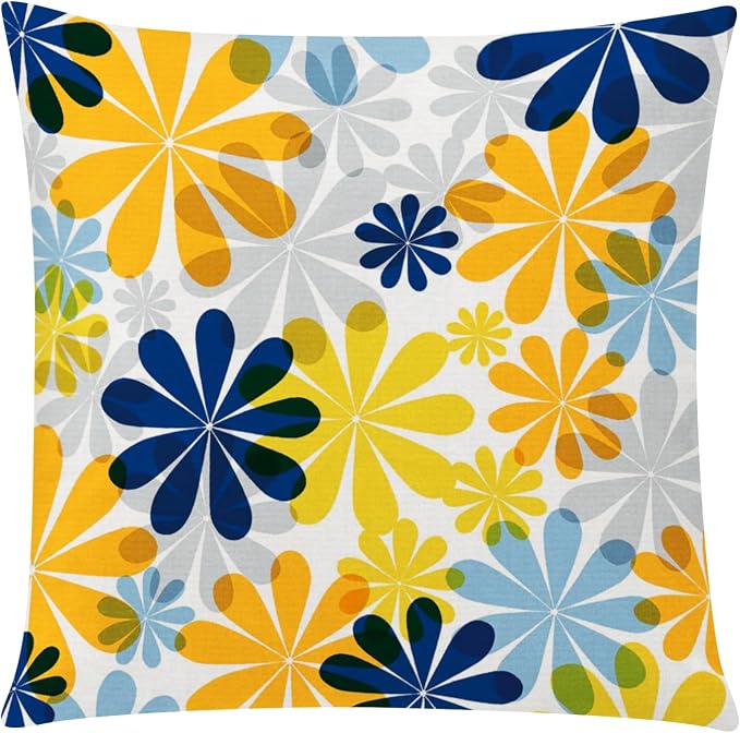 Yellow Blue Throw Pillow Covers 16x16 Set of 6, Daisy Floral Linen Decor | spring floral, wild flower bloom, decorative cushion cover, Breathable Linen, Accent pillow chair small Sofa summer Decor