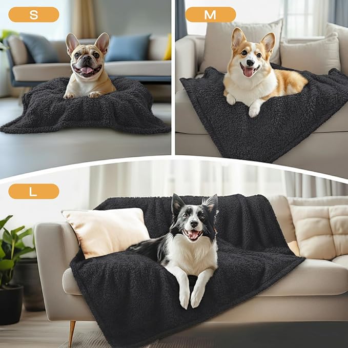 1 Pack 3 Calming Blankets Fluffy Premium Fleece Pet Blanket Soft Sherpa Throw for Dog Puppy Cat Black Small (23”x16'') | Fluffy Throw Blanket Washeble for Crate Bed Couch Indoor. Cozy Pet Blanket, Puppy Essentials Dog gift,Black,Small