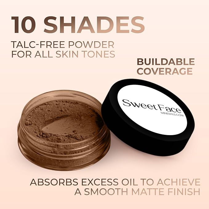 EBONY FOUNDATION (20g Mid Size Sifter Jar) – Mineral Loose Powder Makeup – Lightweight, Matte Finish, Natural Look – Sweet Face Minerals, SPF 30