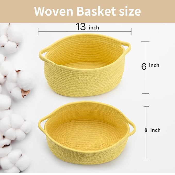 Happyiren Yellow Woven Storage Basket with Handle – Versatile DIY Gift Basket for Mother's Day, Baby Shower, Burr, Fundraisers – Decorative Organizer for Baby Toys, Pets & Home Storage