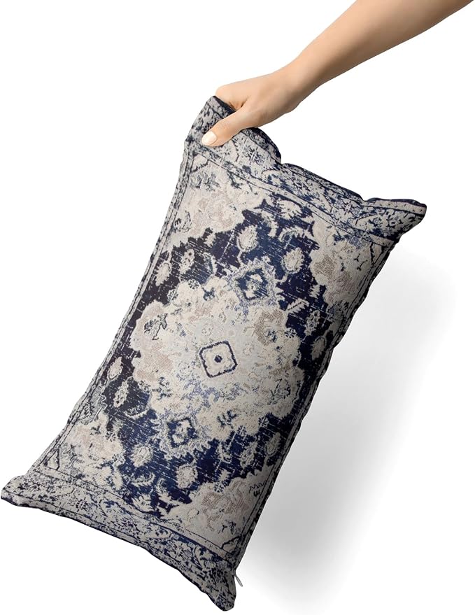 Snycler Boho Throw Pillow Covers 12x20 inch Set of 2 Boho Rug Carpet Double Sided Pattern Cotton Soft Pillow Case Cushion Cover Pillowcase for Couch Sofa Bed Decorative (Navy Blue)