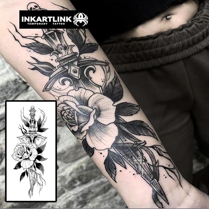 INKARTLINK Semi Permanent Tattoo, 15-day Temporary Tattoo, Flower Tattoo for Women, Waterproof and Anti-reflective, Exquisite Packaging, Unique Design (Flowers 5)
