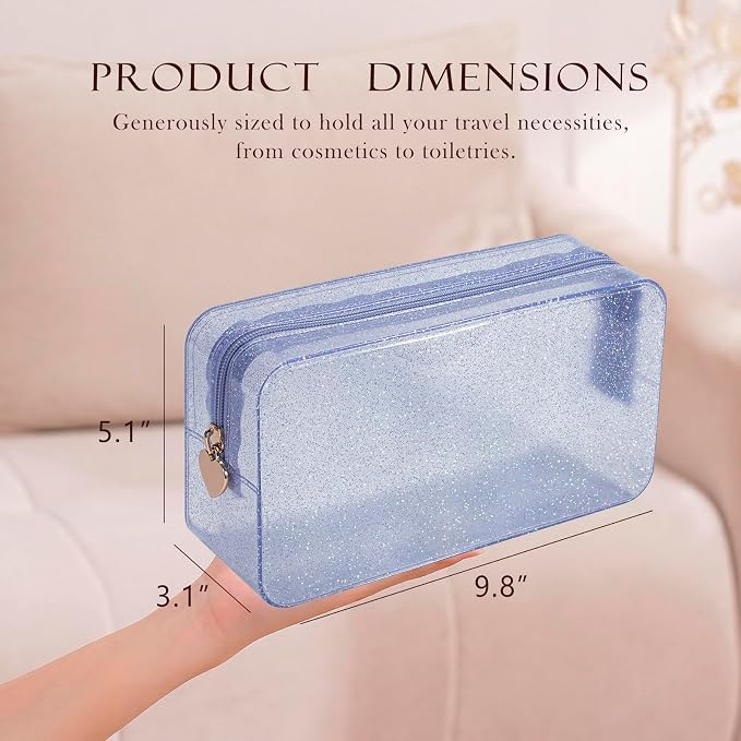 RSRSLEII Stardust Twinkle Jelly Travel Makeup & Toiletry Bag, Waterproof PVC Cosmetic Bag/Case for Women，Zipper SPF Beach Bag for Sunscreen Skincare and Daily Essentials (06Silver-Large)