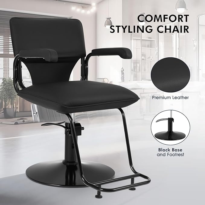 Artist hand Barber Salon Chair for Hair Stylist, Hair Styling Hairdressing Chair with Black Base with Hydraulic Pump 360 Degree Swivel, Beauty Salon Equipment, Max Load 330 LBS