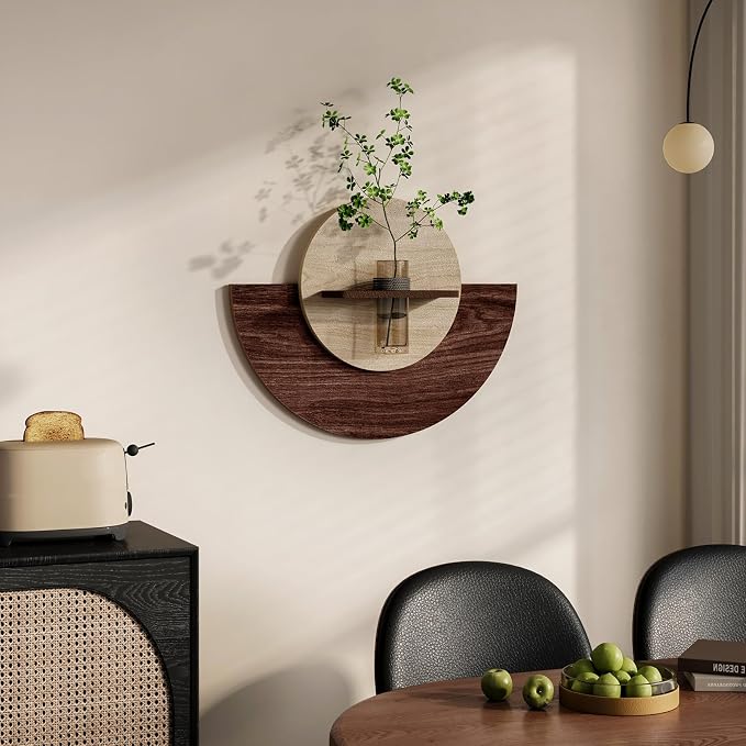 3D Textured Round Wall Art Decor With Vase, Modern Minimalist Sandstone Painting Artwork for Walls, Vintage Nature Wood Tone Botanical Wall Decor for Living Room, Hallway, Dining Room, Bedroom, Office